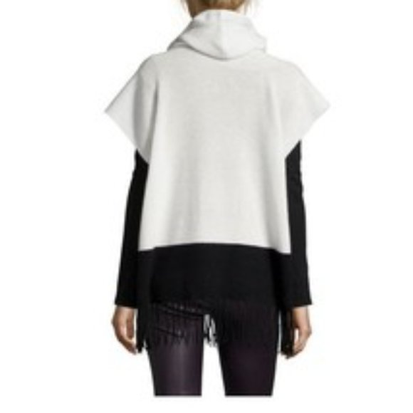 White & Black Cashmere Fringe Hooded Poncho XS/S - Picture 2 of 6